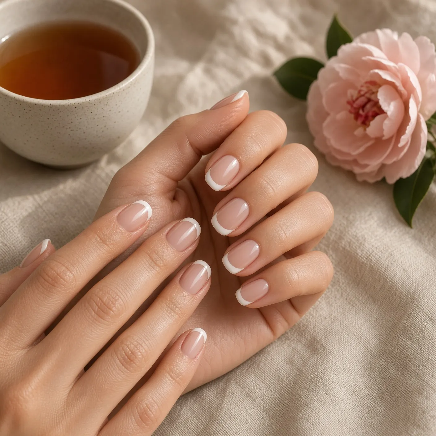 Soft french-tip gel nails